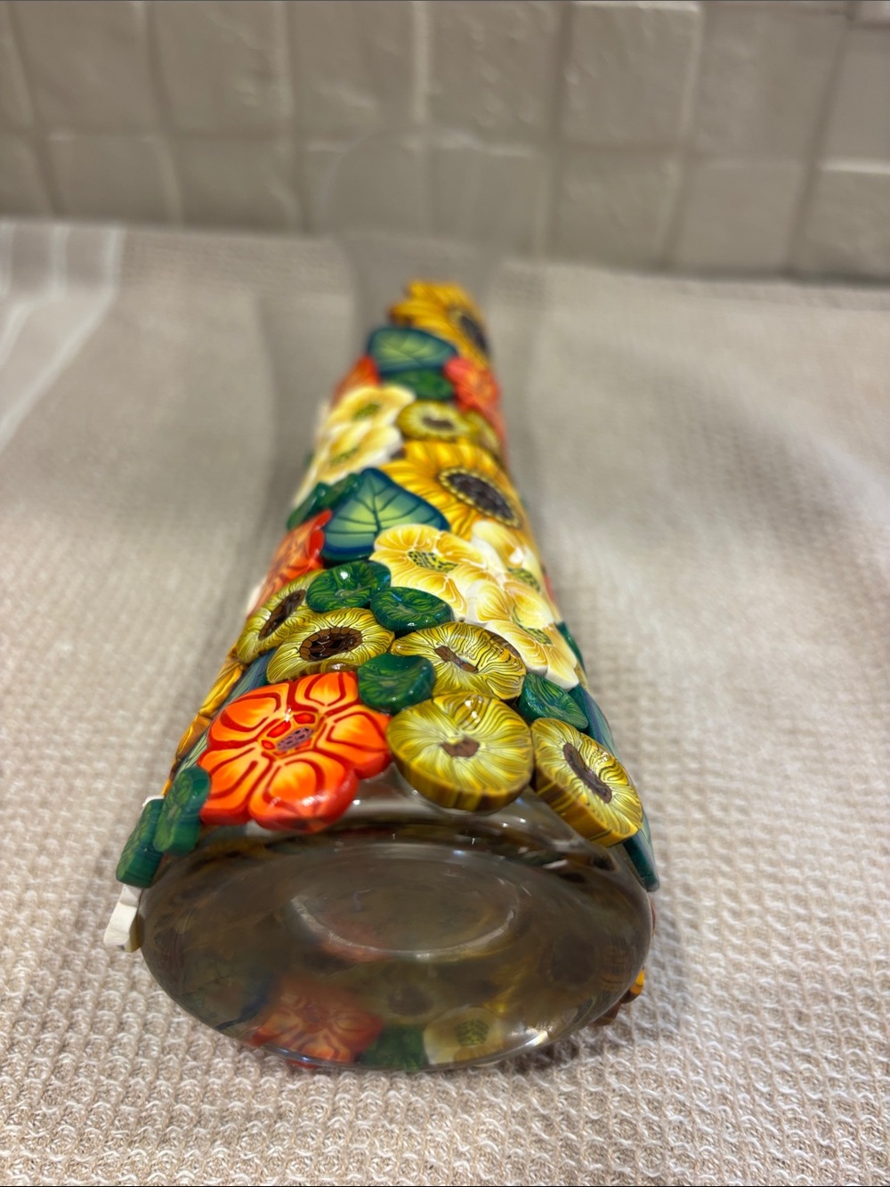 Polymer clay flowers over Glass Vase - Picture 4 of 5